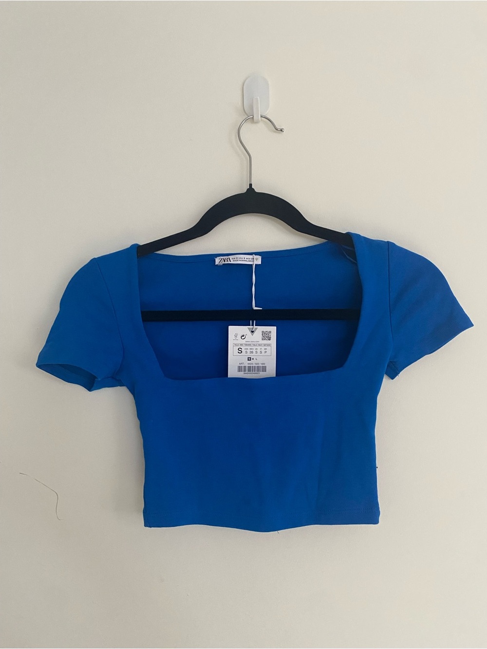 Zara Blue Square Neck Crop Top - Short Sleeve